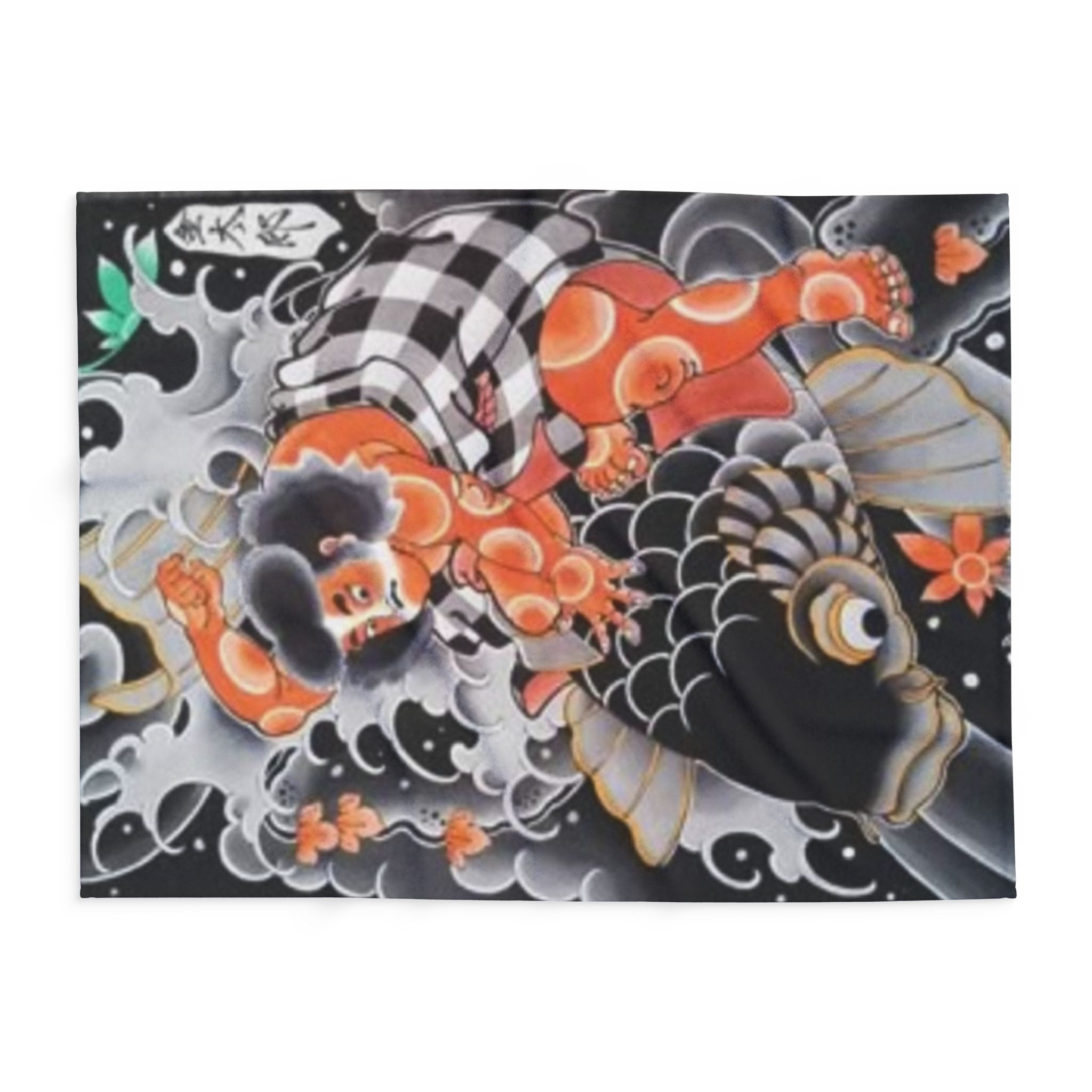 Kintaro The Golden Boy Riding a Koi Printed on a Arctic Fleece Blanket