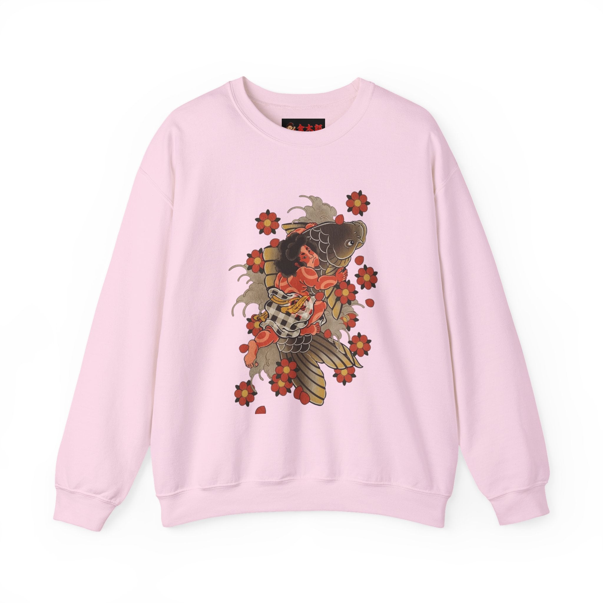 Kintaro The Golden Boy with Koi and Cherry Blossoms Crewneck Sweatshirt