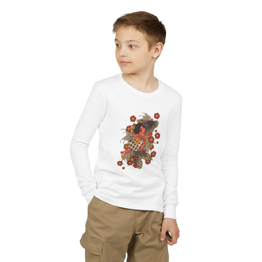 Youth Jersey Long Sleeve Tee with Kintaro and Koi Print