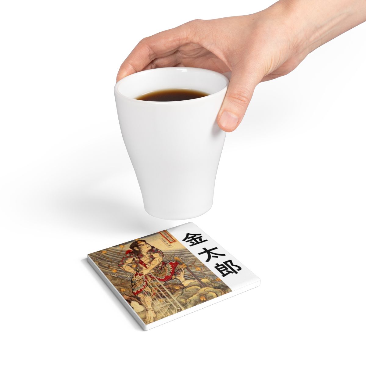 Japanese Artist Ukiyo-e Kintaro Print Ceramic Coaster — Kintarō Warrior Artwork