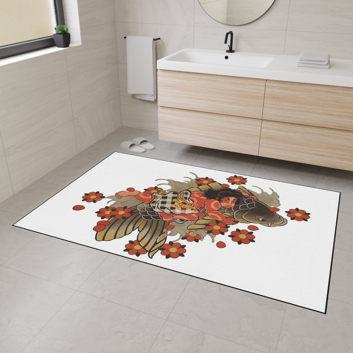Kintaro Koi and Cherry Blossoms Floor Mat – Heavy Duty Entry Rug