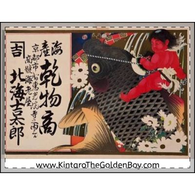 Kintaro Riding Koi Velveteen Plush Blanket — Japanese Folktale Throw